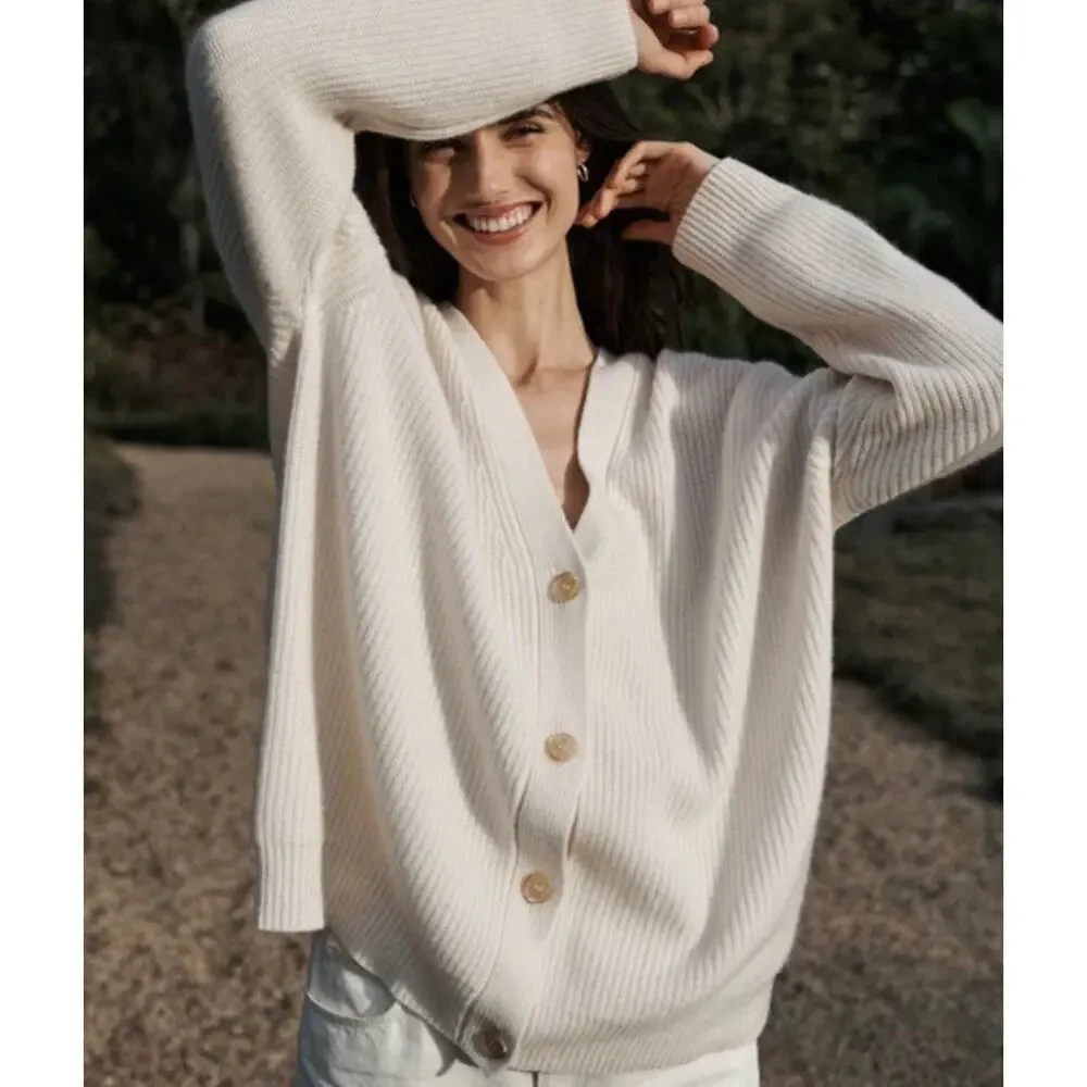 Jenni Kayne Cashmere Cocoon Cardigan Ivory Oatmeal Oversized 2XS XS - Picture 2 of 7